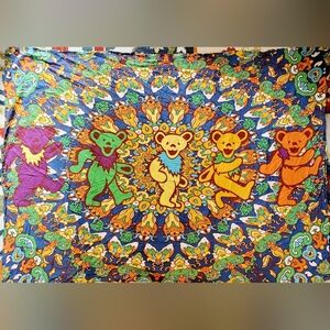Vintage Grateful Dead Dancing Rainbow Bears Wall Tapestry 56" X 77"